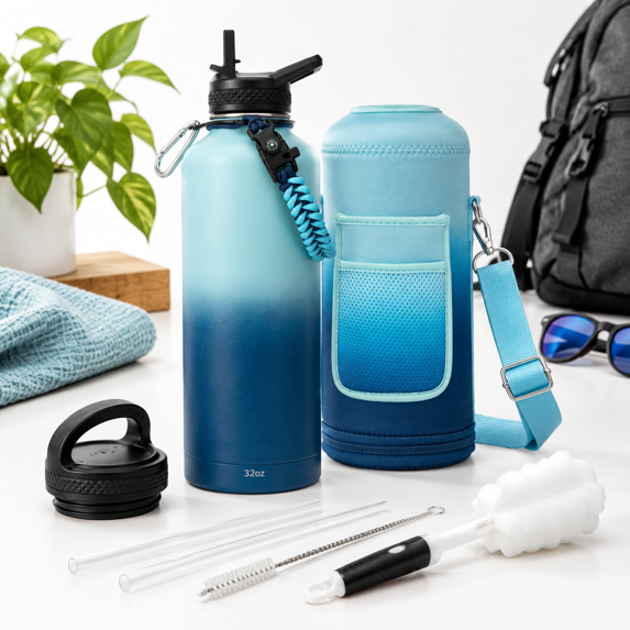 87 Ounces Light-Deep Blue Stainless Steel Insulated Water Bottle with ...