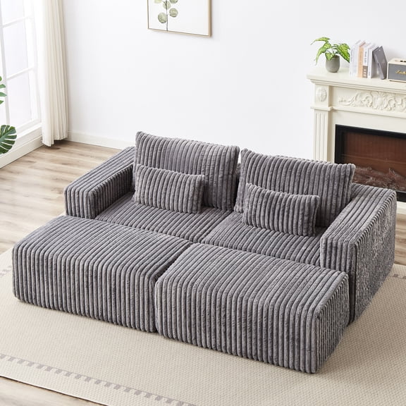 87" Oversized 2-Seat Corduroy Lounge Chaise with Removable Footstools, No Assembly - Indoor Living Room and Bedroom Comfort