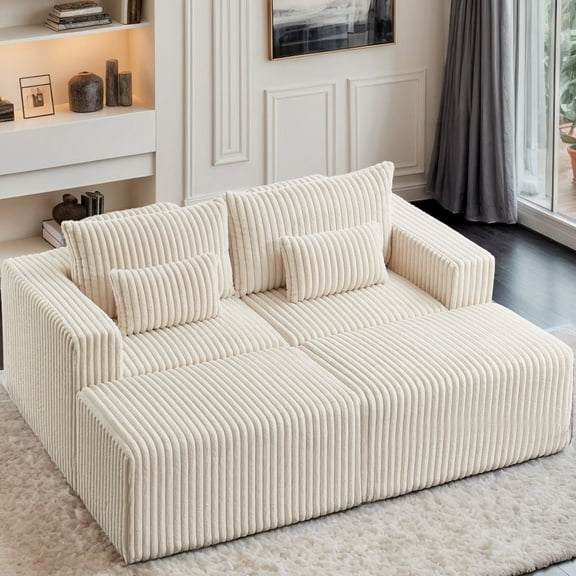 87" Oversized Sectional Corduroy Sofa, Double Chaise Lounge with 4 pillows