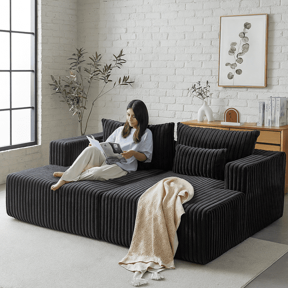 87" Oversized Sectional Lounge Chaise ,No Assembly Required,Cloud Plush Loveseat with Reclining Sofa Bed,Fluffy Modern Sleeper Chair for Indoor Living Room Bedroom