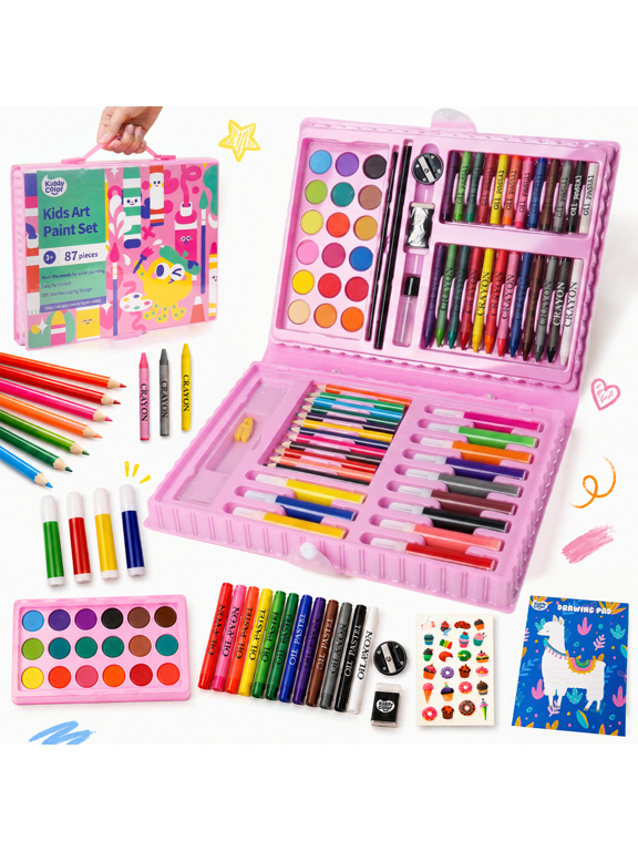 87 Pack Drawing Coloring Art Set, Kids Art Set,Includes Oil Pastels, Crayons, Colored Pencils, Watercolor Cakes, Creative Supplies Gift for Kids Boys Girls