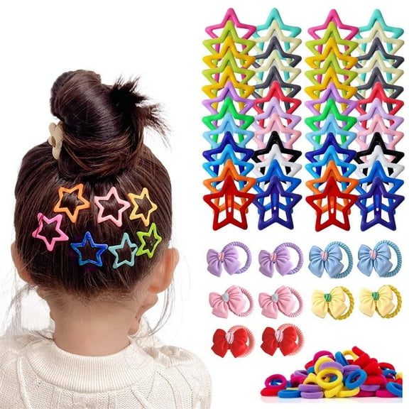 110 Piece Star Hair Clips & Ties Set for Girls, Colorful Hair Accessories for Kids