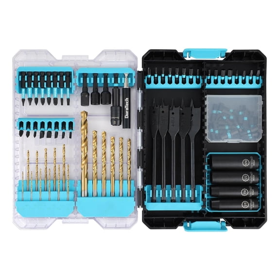 87 PCS Impact Screwdriver Bit and Drill Bit Set, Socket Set, Hex Shank Adapters Extension Bar Tools with Quick Fit Tough Case for Metal, Wood, Plastic, High Speed Steel Titanium Drill