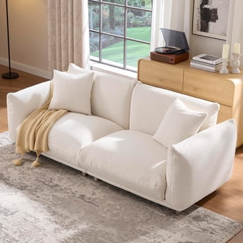 87" Sherpa Cloud Couch, Modern Soft Teddy Plush Couch, Boucle Cloud Sofa Couch, Deep Seat Upholstered 3 Seater Sofa for Living Room Bedroom Apartment, White