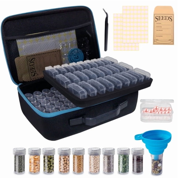 87-Slots Seed Storage Box with 20 Seed Envelopes, Portable Zipper Bag & Complete Accessories Including Labels, Tweezers and Funnel  Seed Organizer for Vegetables and Flowers. Seeds not included.