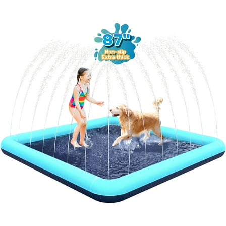 87'' Splash Pad for Dogs, Non-Slip Sprinkler for Kids, Square Splash Pad for Kids Ages 4-8, Splash Pads for Toddlers 1-3, Dog Sprinkler Shallow Pool, Outdoor Water Toys for Backyard, Teal