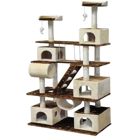 87 in. Cat Tree Climber House with Swing & Sisal Scratching Post, Gray