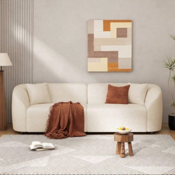 87 inch Curved Contemporary Sofa in Beige: Plush Seating, Streamlined Design, and Durable Frame - Stylish Living Spaces - Sofas