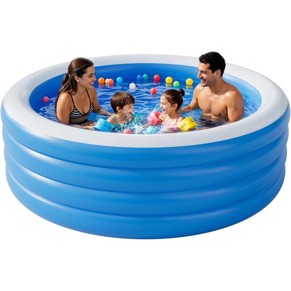 87" x 30" Round Inflatable Pool for Adults, 4-Ring Blow Up Family Swimming Pool, Large Backyard Blow Up Water Pool Multi Purpose Kids Ball Pit Sand Box Pet Bath Tub