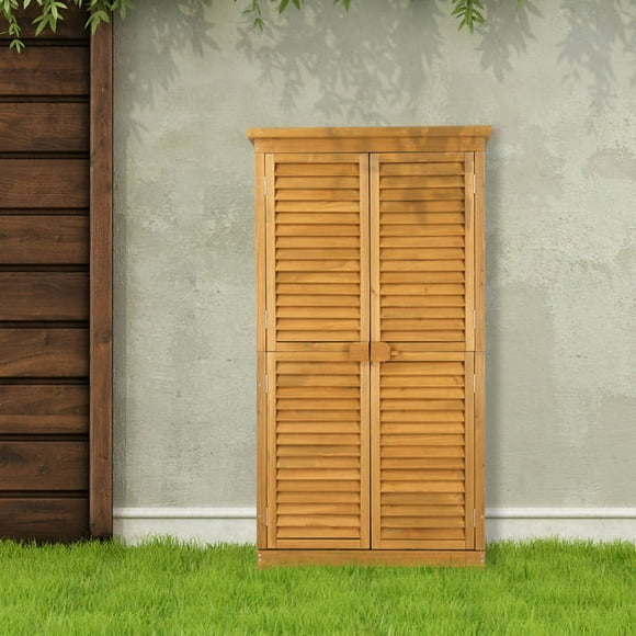87 x 46.5 x 160cm Black Single Slope Top Fir Garden Storage Box Weather-Resistant Outdoor Storage with Double Doors, Yellow