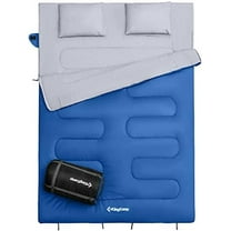 87 x 59 Inch 2 Person 20 Degree Lightweight Waterproof Couple Family Sleeping Bag with 2 Pillows for Camping, Hiking, & Backpacking