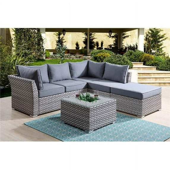 87 x 83 x 27 in. Laurance Patio Sectional Sofa & Cocktail Table with Storage, Gray Fabric & Gray