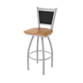 thumbnail image 1 of 870 Hadleigh 25" Swivel Counter Stool with Anodized Nickel Finish and Medium Oak Seat and Black Vinyl Back, 1 of 5