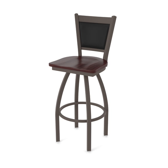 870 Hadleigh 25" Swivel Counter Stool with Bronze Finish and Dark Cherry Maple Seat and Black Vinyl Back