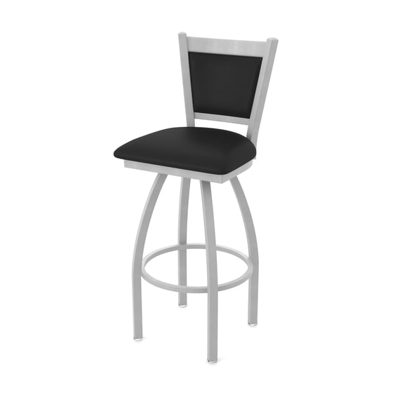 870 Hadleigh 30" Swivel Bar Stool with Anodized Nickel Finish and Black Vinyl Seat and Back