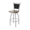 thumbnail image 1 of 870 Hadleigh 30" Swivel Bar Stool with Anodized Nickel Finish and Dark Maple Seat and Black Vinyl Back, 1 of 5
