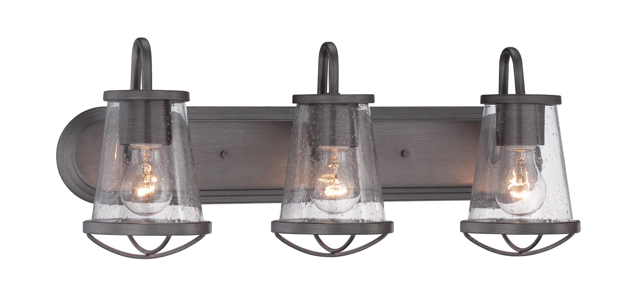 Weathered Iron 24" Bath Bar with Clear Seedy Glass Shades