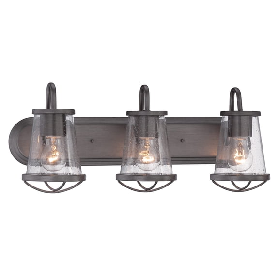 Darby 24 in. 3-Light Weathered Iron Industrial Vanity Light with Clear Glass Shades