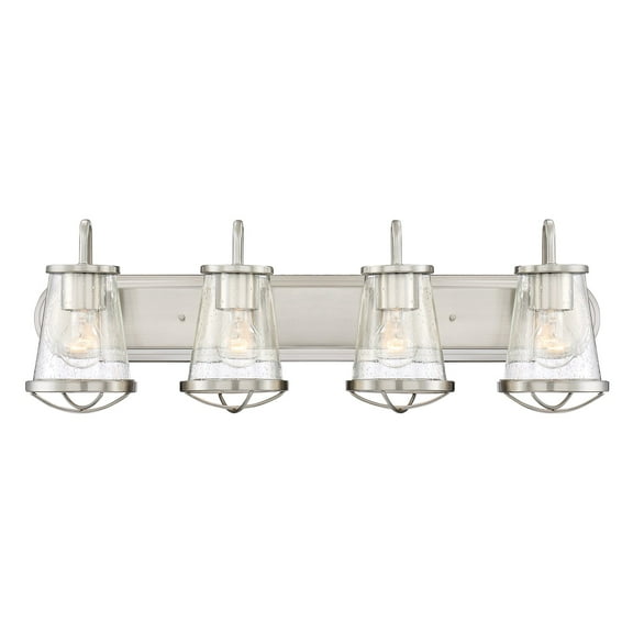 Darby 30 in. 4-Light Satin Platinum Industrial Vanity Light with Clear Seeded Glass Shades