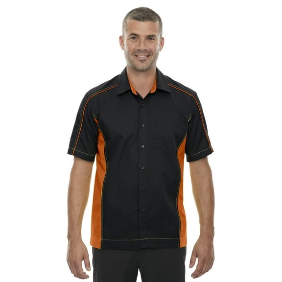 87042T North End Mens Fuse Color-Block Twill Shirts Black/Orange 2XLT