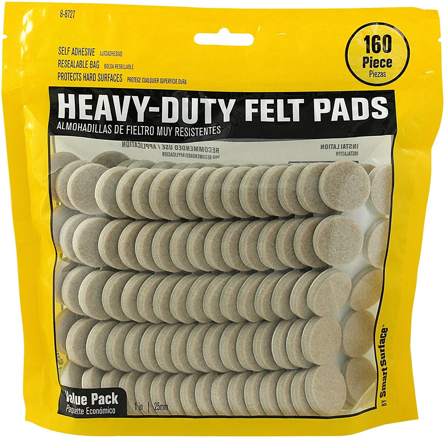 8727 Heavy Duty Self Adhesive Furniture Felt Pads 1-Inch Round Oatmeal 160-Piece Value Pack in Resealable Bag