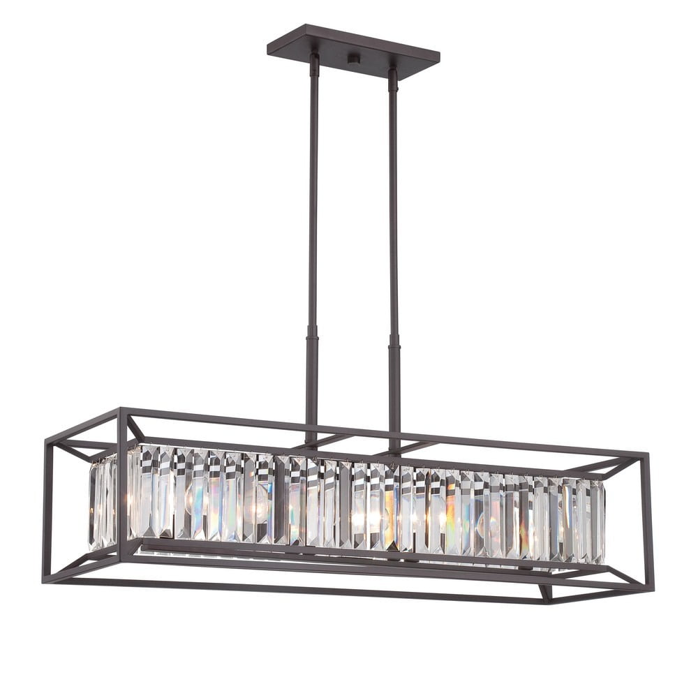 Vintage Bronze Crystal 4-Light Linear Chandelier