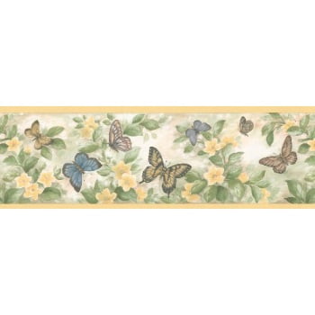 875632 Yellow Trim Butterflies and Flowers Wallpaper Border 81b38633