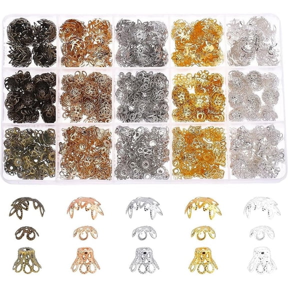875Pcs 3 Styles Iron Flower Bead Caps 5 Colors Filigree Bead End Caps Tibetan Style Metal Beads Spacers Jewelry Making