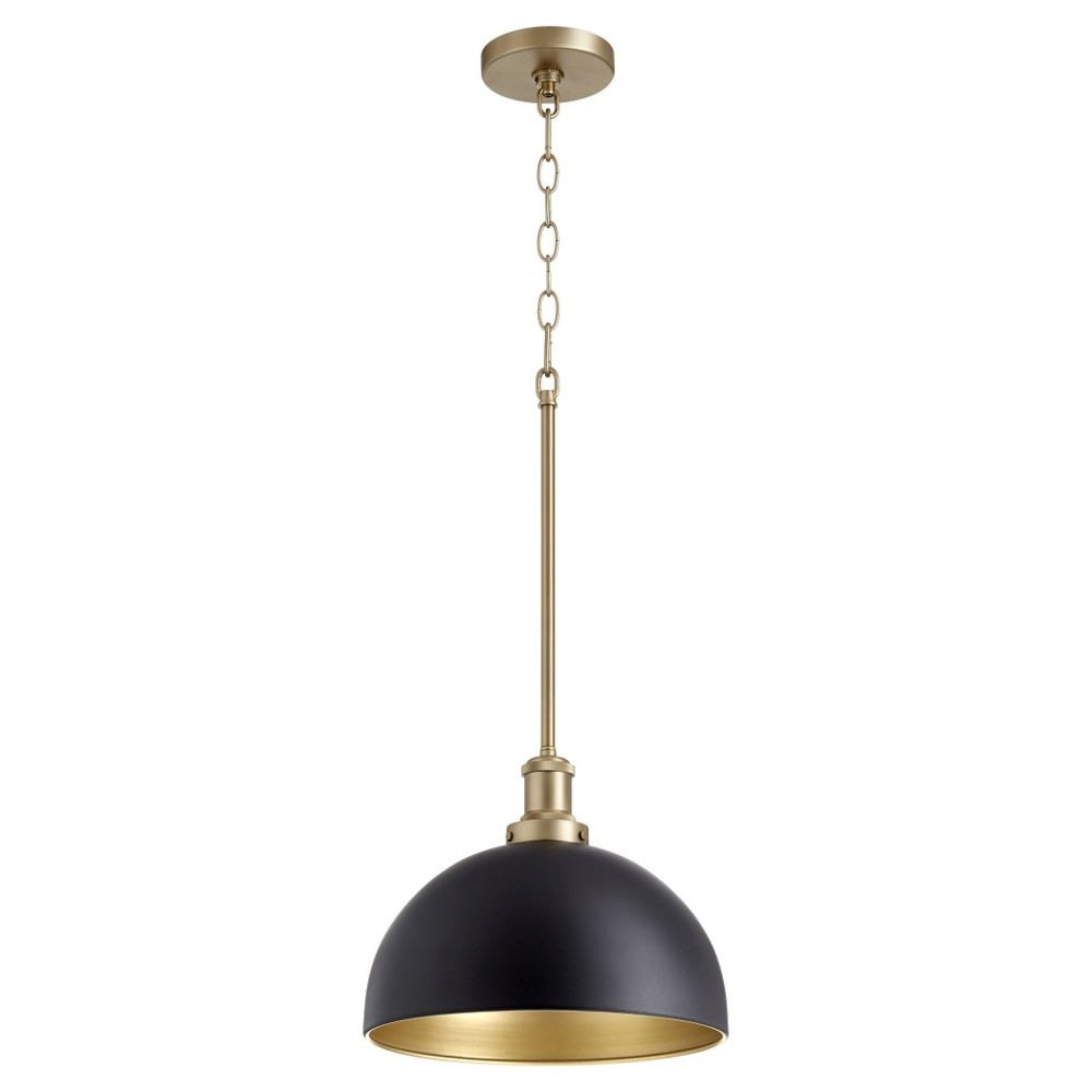 Aged Brass and Black Mini Dome Pendant Light