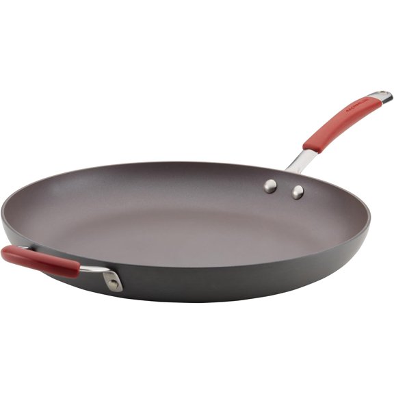 87631-T Cucina Hard Anodized Nonstick Skillet with Helper Handle, 14 Inch Frying Pan, Gray/Red