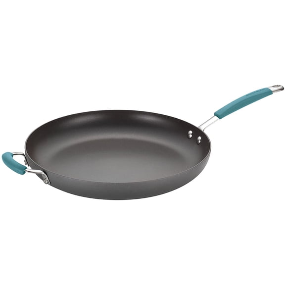87642 Cucina Hard Anodized Nonstick Skillet with Helper Handle, 14 Inch Frying Pan, Gray/Agave Blue