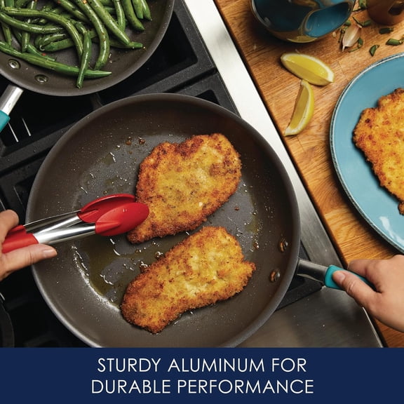 87643 Cucina Hard Anodized Nonstick Frying Pan Set - 9.25 Inch and 11.5 Inch, Gray with Blue Handles