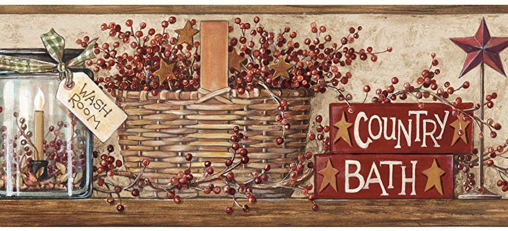 Country Bath Brown and Red Washable Wallpaper Border