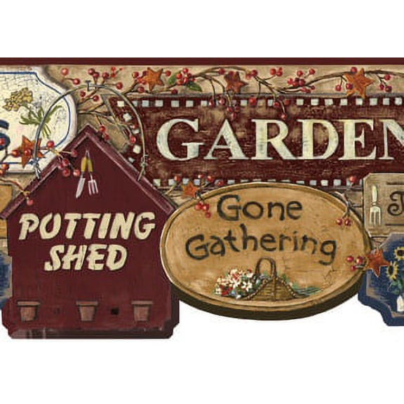 877958 Garden Signs Wallpaper Border (burgundy) CN1155bd