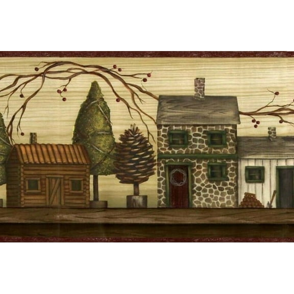 878122 Rustic Lodge Cabins TC48072b Wallpaper Border