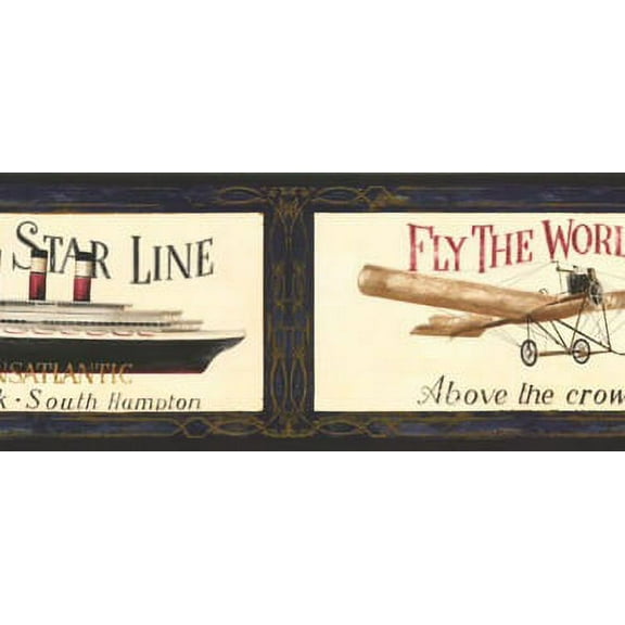 878232 Antique Cruise Ships Travel Airplane Wallpaper Border AW0589b