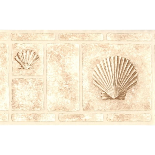 878475 Raised Beige Tile Shell Seahorse Wallpaper Border MKB5093 ...
