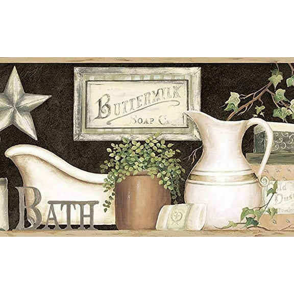 Chesapeake CTR63102B Martha Black Country Bath Wallpaper Border