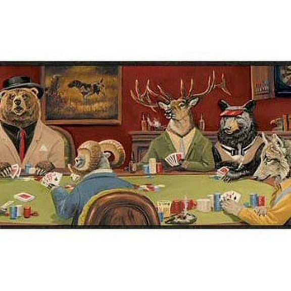 878914 Animals Playing Poker Wallpaper Border FP00371b LL50163b