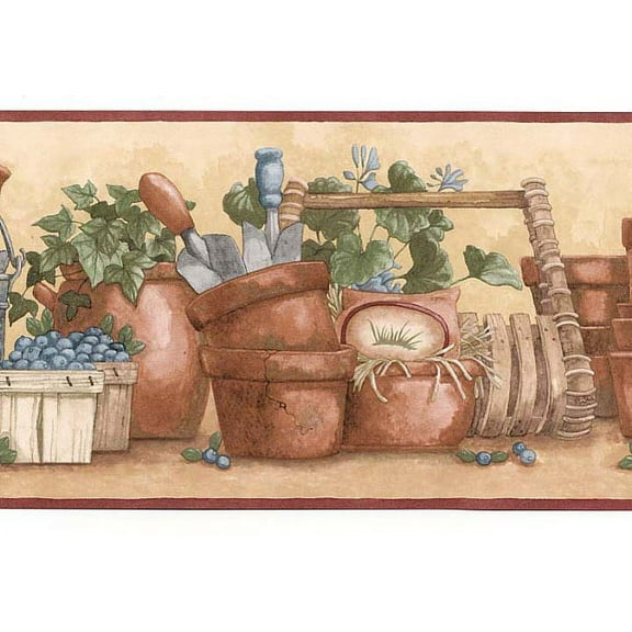 878937 Watering Can Garden Pots Wallpaper Border ACS59001b