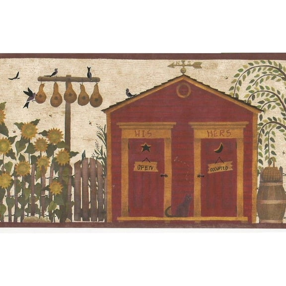 879070 Folk Art Outhouse Wallpaper Border HA61063b