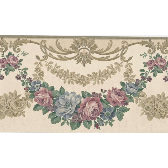 879072 Satin Victorian Wreath Swag Wallpaper Border B5165s