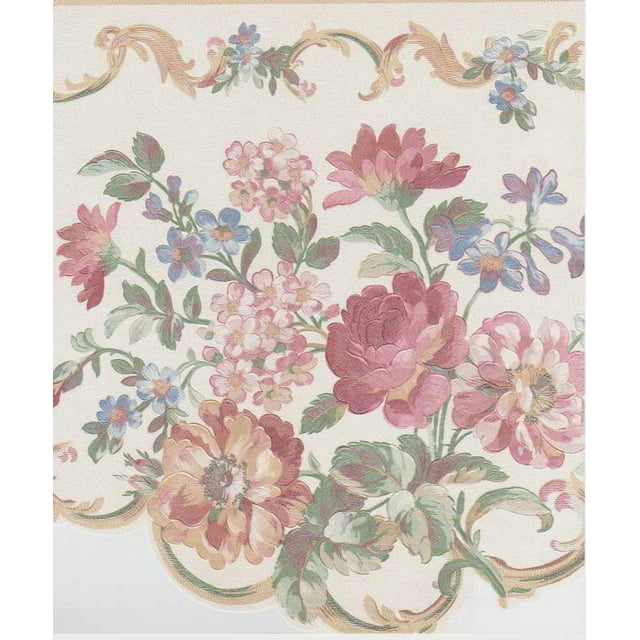 879075 Satin Swag Floral Wallpaper Border 945b03541