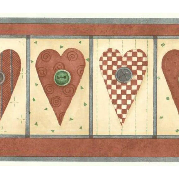 879168 Country Button Hearts Wallpaper Border DM7145b