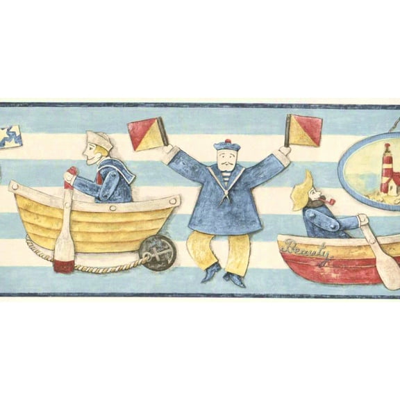 879173 Whimsical Nautical Sailors Wallpaper Border 7411-183