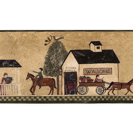 879187 Primitive Country Lane Wallpaper Border CL45004b
