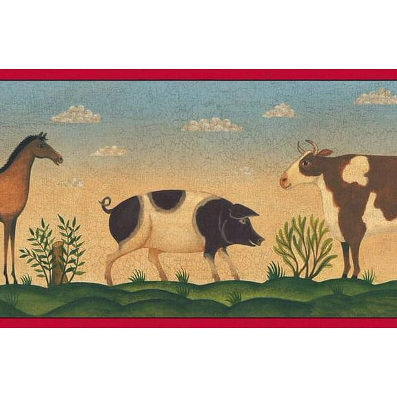 879194 Primitive Folk Art Animals Wallpaper Border 250b69201