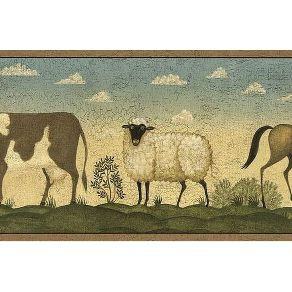 879195 Primitive Folk Art Animals Wallpaper Border 250b69203