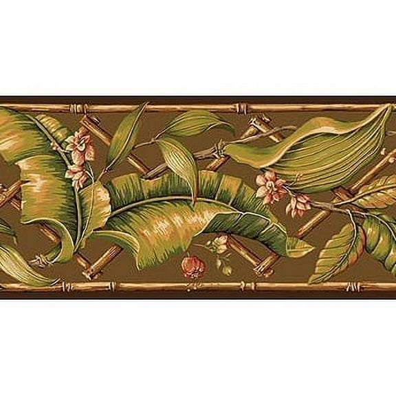 879244 Evening Tropics Lattice Leaves Wallpaper Border Brown GE57114b