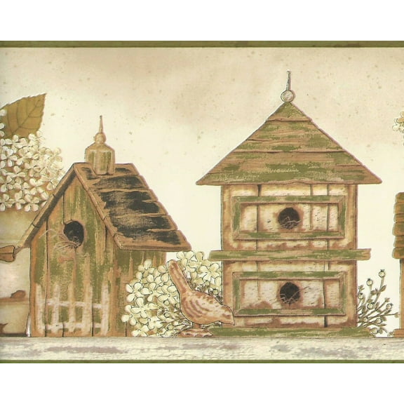 879267 Birdhouses Flower Pots on Country Shelf Wallpaper Border OSP05031b SM05031b
